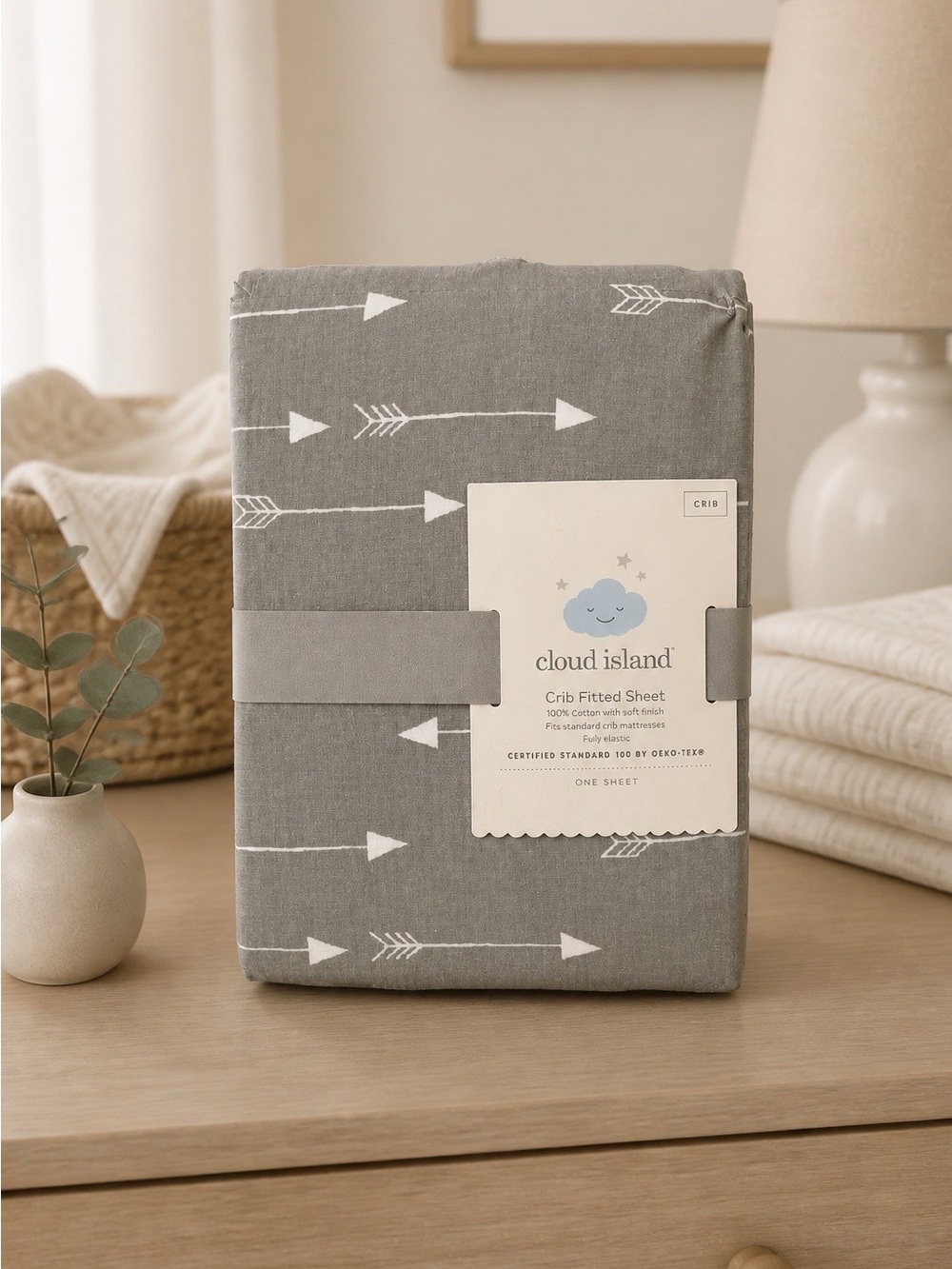 Cloud Island Gray Crib Fitted Sheet